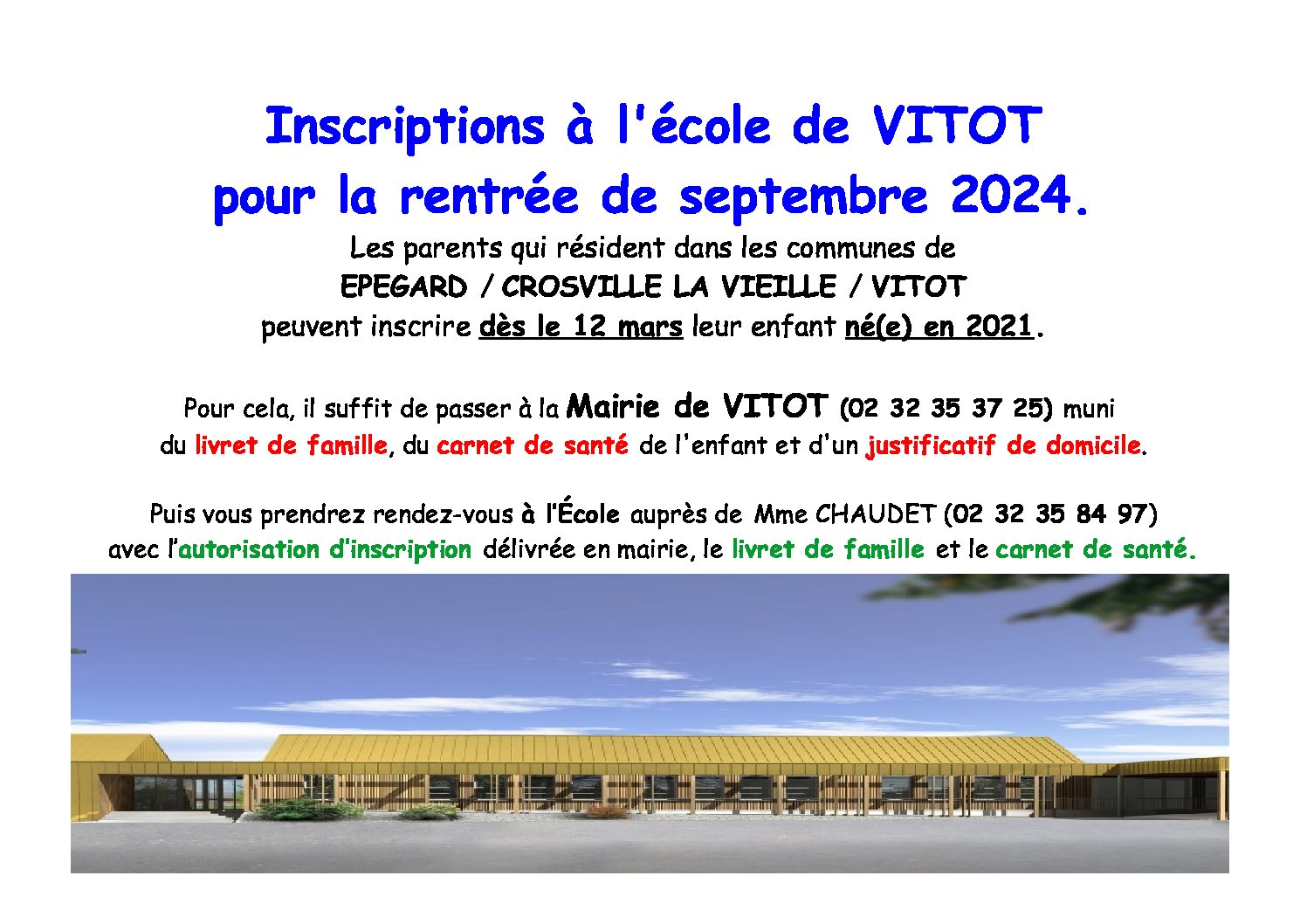 Inscription à l’école maternelle pour la rentrée de septembre 2024